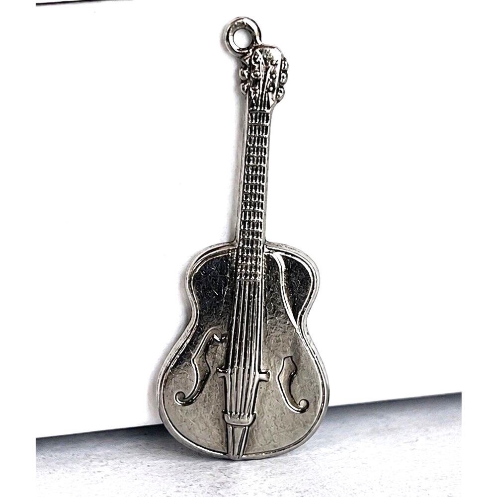 925 Sterling Silver Vintage Guitar Charm Pendant Music Paye Baker P&B 1 1/8”